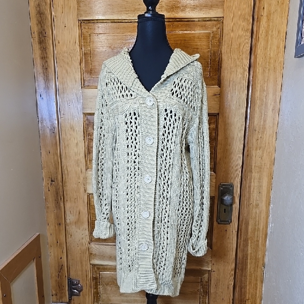 Lane Bryant Cream Open Knit Button Front Cardigan. Great For Summer Evenings!